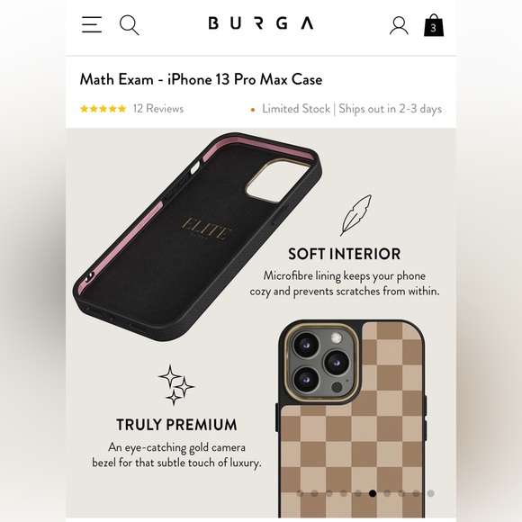 Burga iPhone 13 Pro Max Case (Elite Gold) & Ring Holder -checkered cream pattern - Picture 11 of 12
